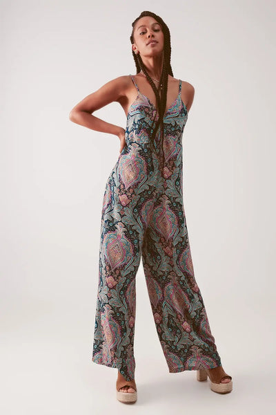 Wide leg jumpsuit in navy paisley print - Dresses