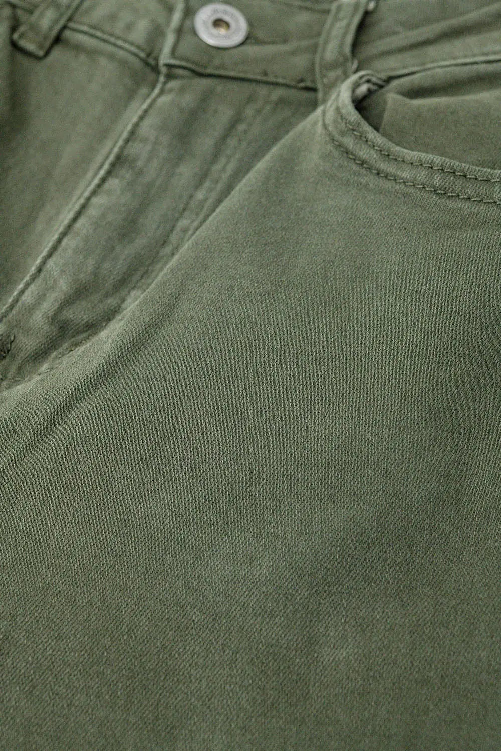 Wide leg military green pants with leopard print at the bottom - Bottoms