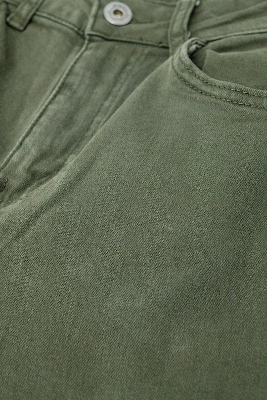 Wide leg military green pants with leopard print at the bottom - Bottoms