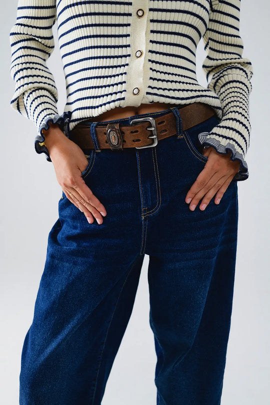 Wide Leg Mom Jeans In Mid Wash - Jeans
