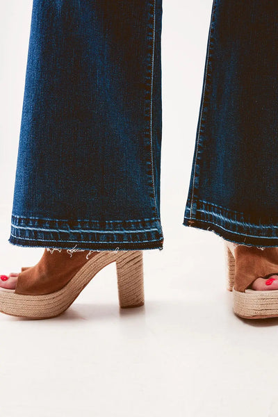 Wide Leg Palazzo Jeans in Medium Blue - Jeans