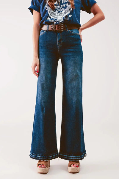 Wide Leg Palazzo Jeans in Medium Blue - Jeans