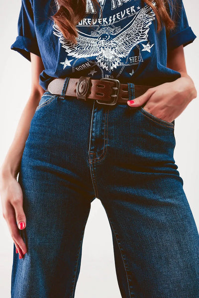 Wide Leg Palazzo Jeans in Medium Blue - Jeans