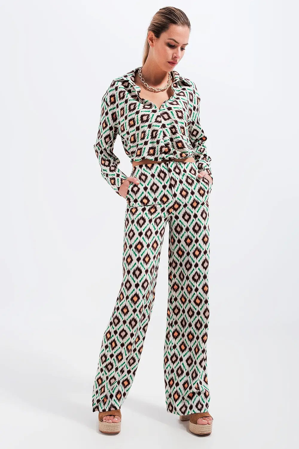 Wide leg pants in geo print - Pants
