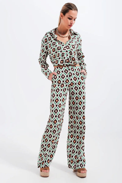 Wide leg pants in geo print - Pants