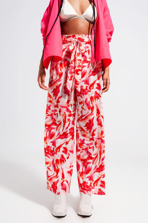 Q2 Wide leg pants with belt in fuchsia