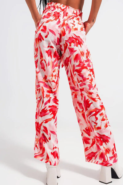 Wide leg pants with belt in fuchsia - Pants