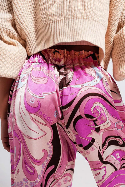 Wide leg pants with belt in pink - Pants