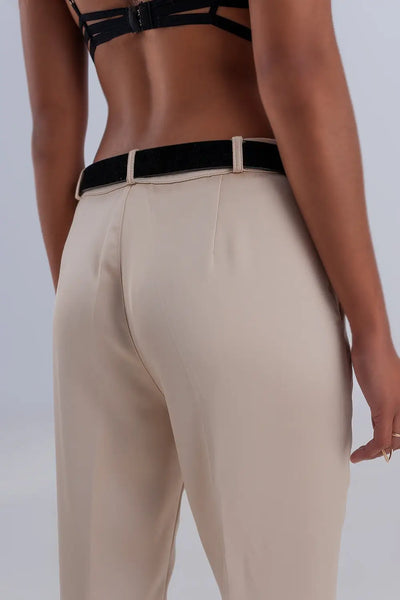Wide leg satin pants in beige - Pants