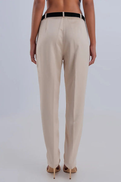Wide leg satin pants in beige - Pants