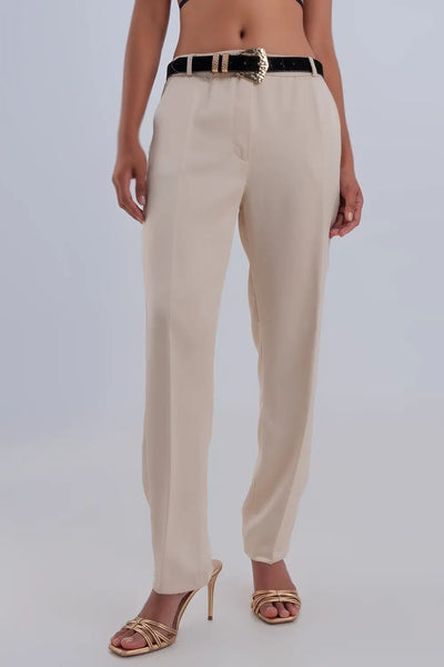 Wide leg satin pants in beige - Pants