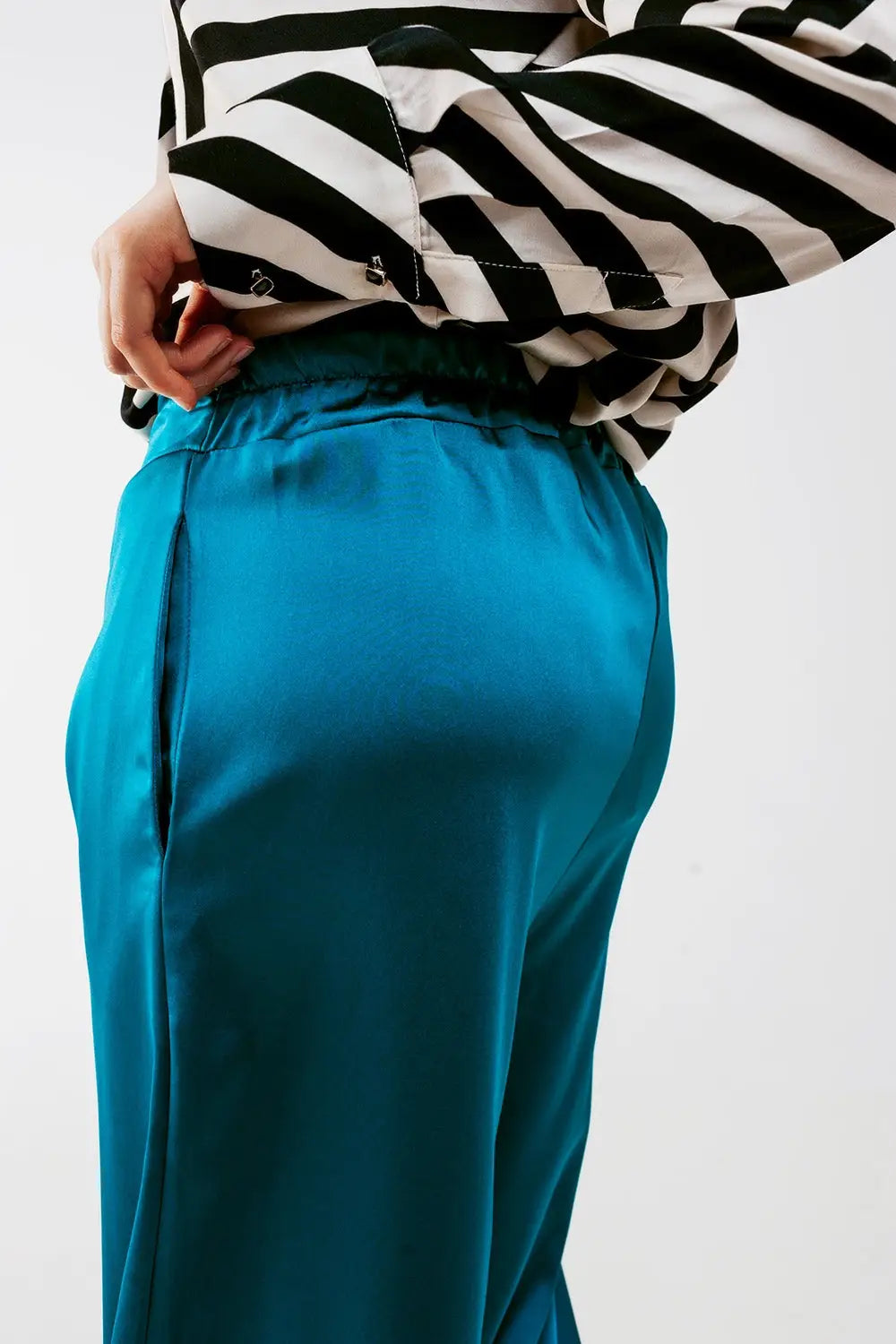 wide leg satin pants in blue - Pants