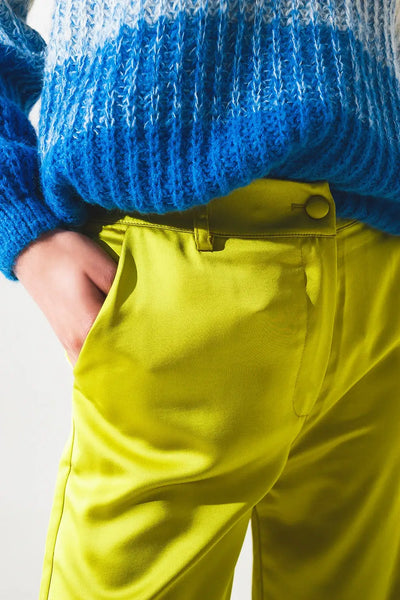 Wide leg satin pants in lime green - Pants
