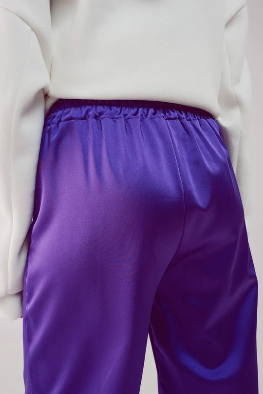 Wide leg satin pants in purple - Pants