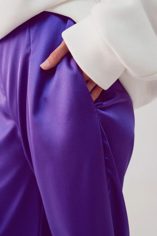 Wide leg satin pants in purple - Pants