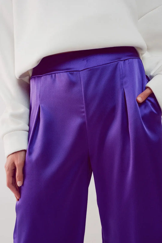 Wide leg satin pants in purple - Pants