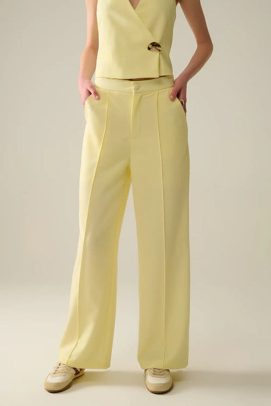 Q2 Wide Leg tailored pants In Yellow