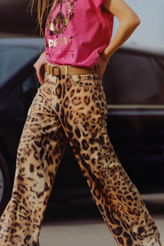 Wide-leg tiger print Pants with double side seams - Pants