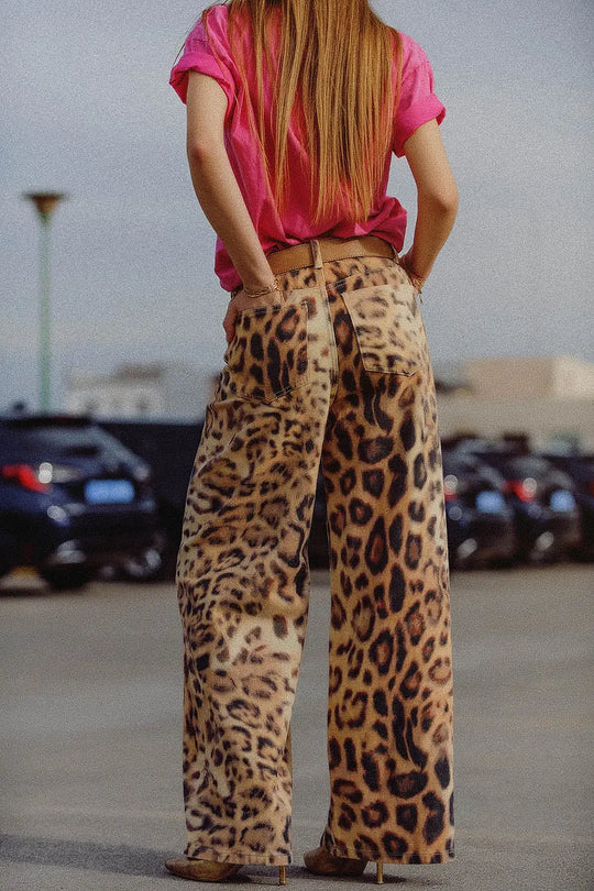 Wide-leg tiger print Pants with double side seams - Pants