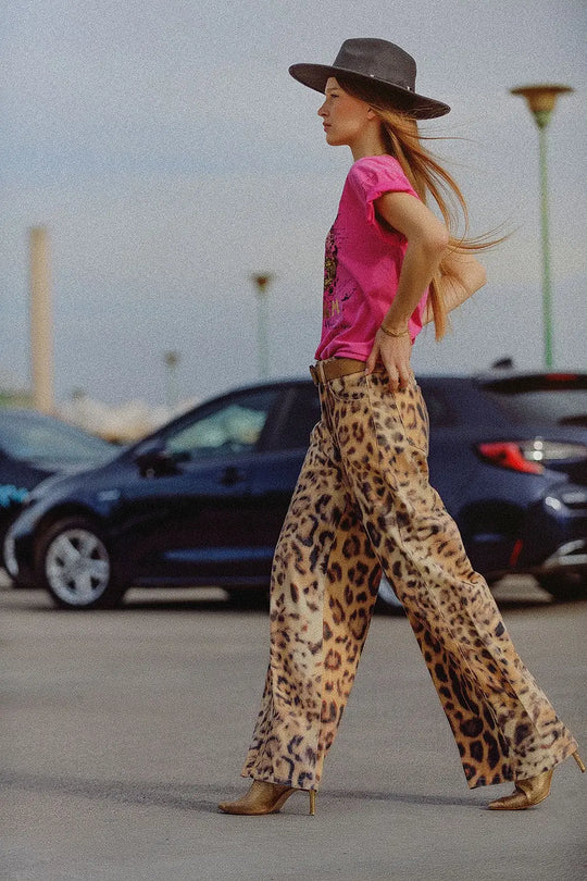 Wide-leg tiger print Pants with double side seams - Pants