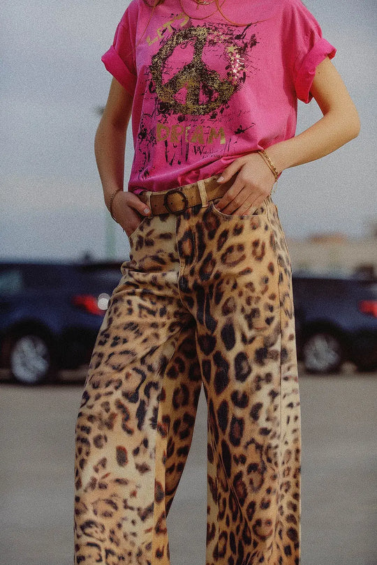 Wide-leg tiger print Pants with double side seams - Pants