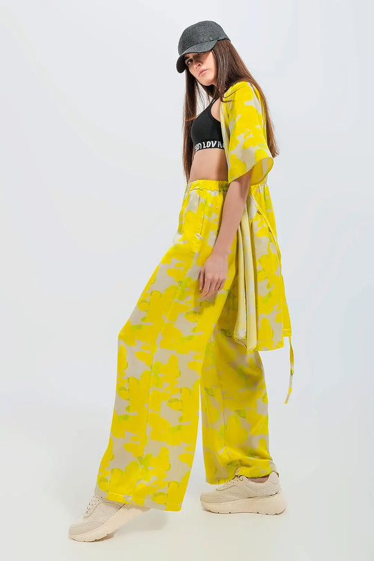 Wide leg trousers in yellow floral - Pants