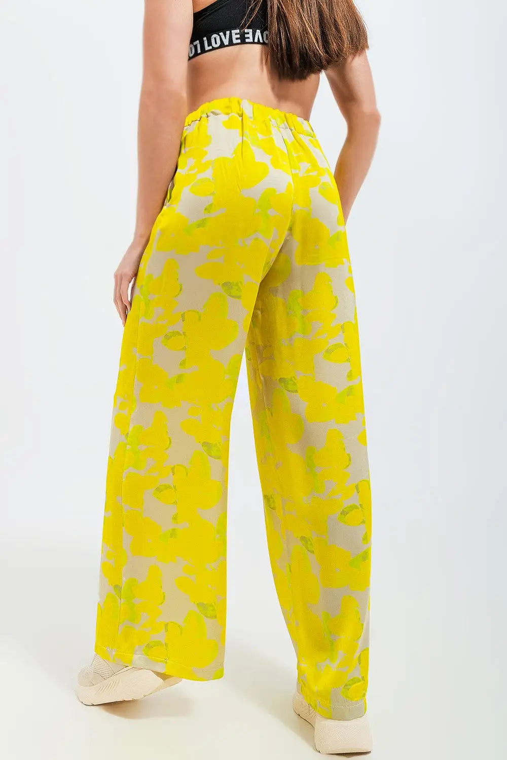 Wide leg trousers in yellow floral - Pants