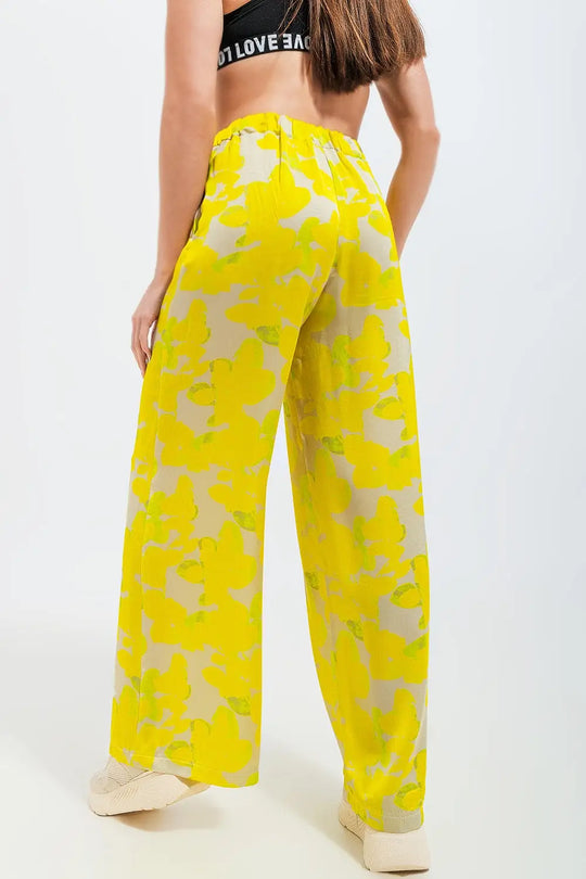 Wide leg trousers in yellow floral - Pants