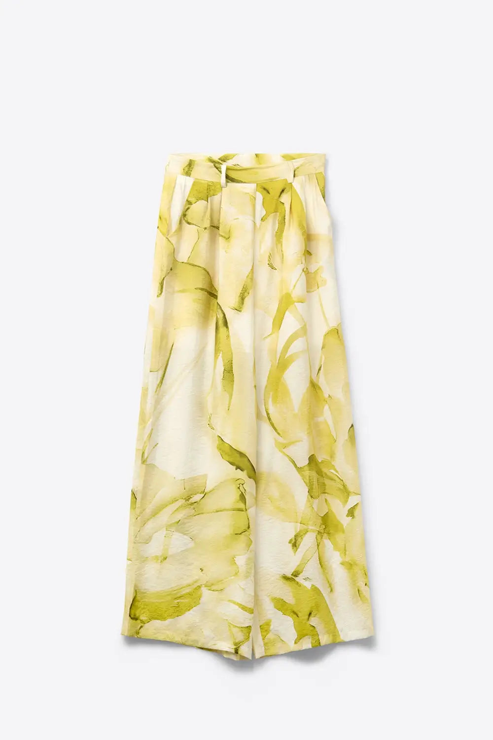 Q2 Wide Leg Trousers with Yellow Watercolor Print