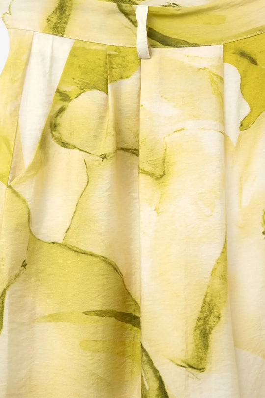 Wide Leg Trousers with Yellow Watercolor Print - Pants
