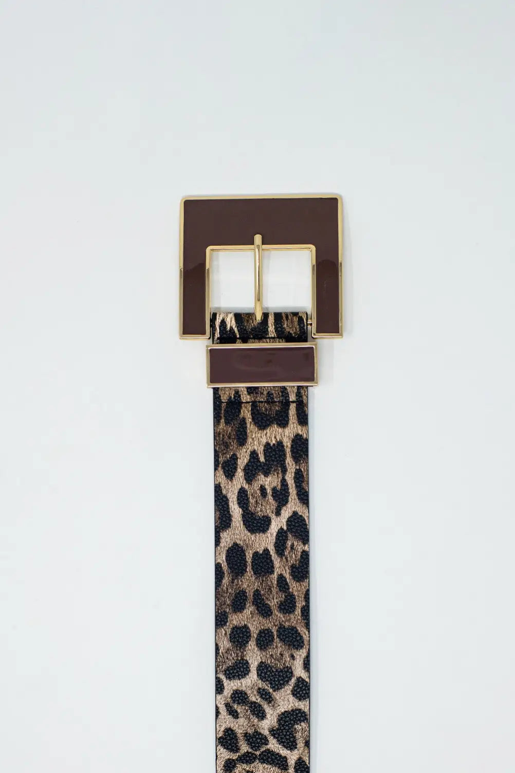 Wide leopard belt in dark brown with black square buckle - Accesory