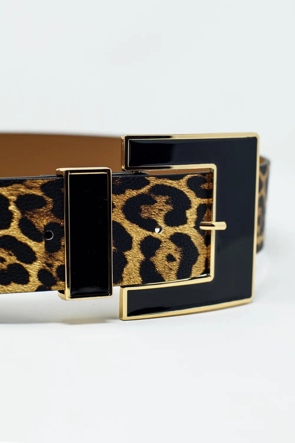 Wide leopard belt with black square buckle - Accesory
