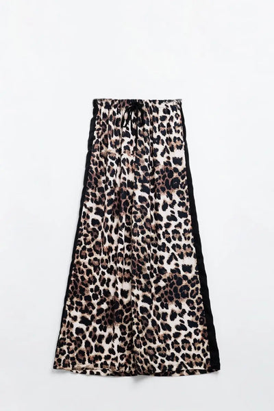 Wide Leopard Pants with Satin Side Stripe - Pants