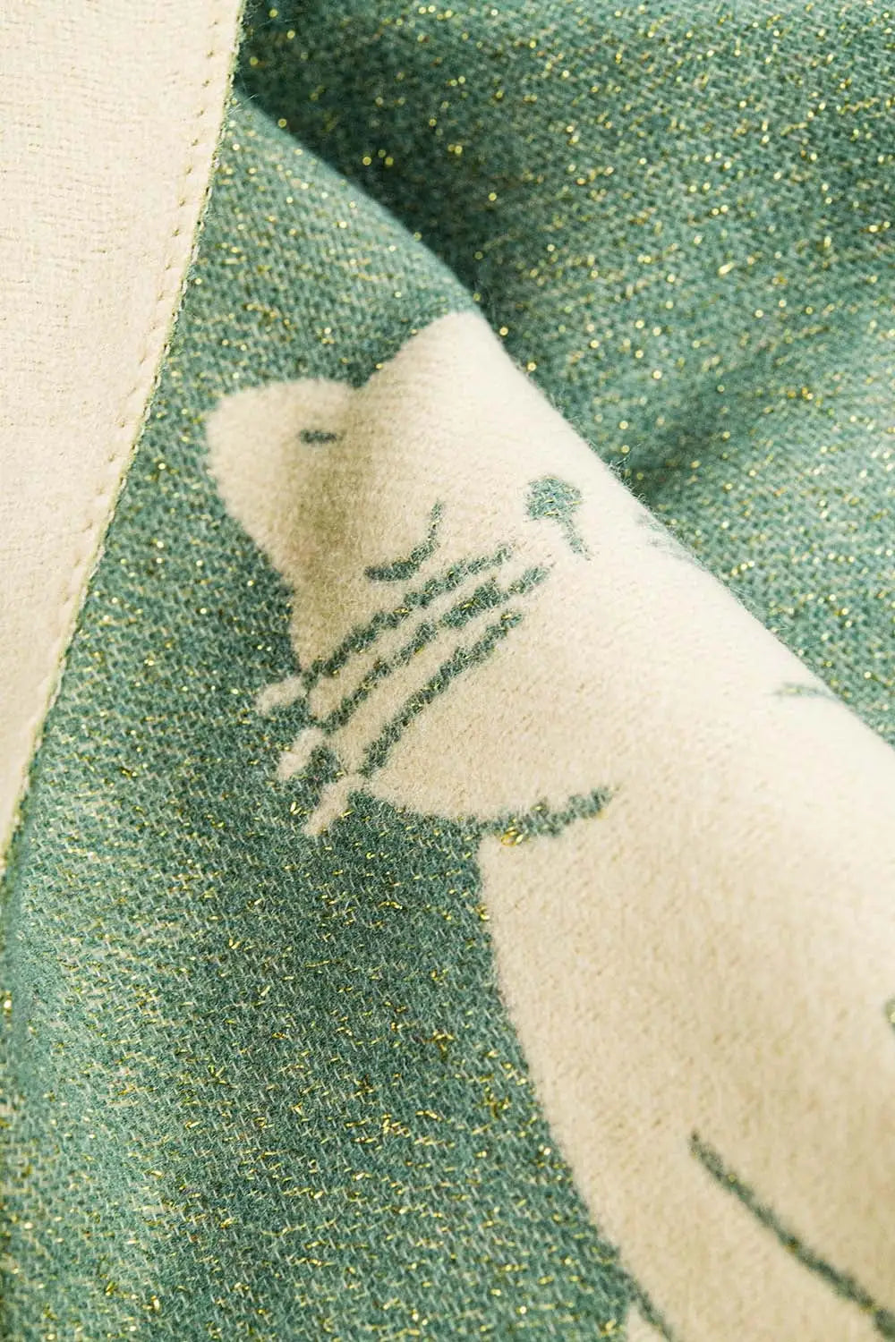 Wide scarf in aqua green with cat print - One Size / Green - Scarves &amp; Hats