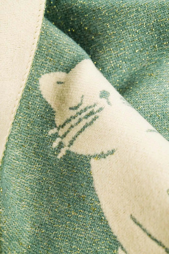 Wide scarf in aqua green with cat print - One Size / Green - Scarves &amp; Hats