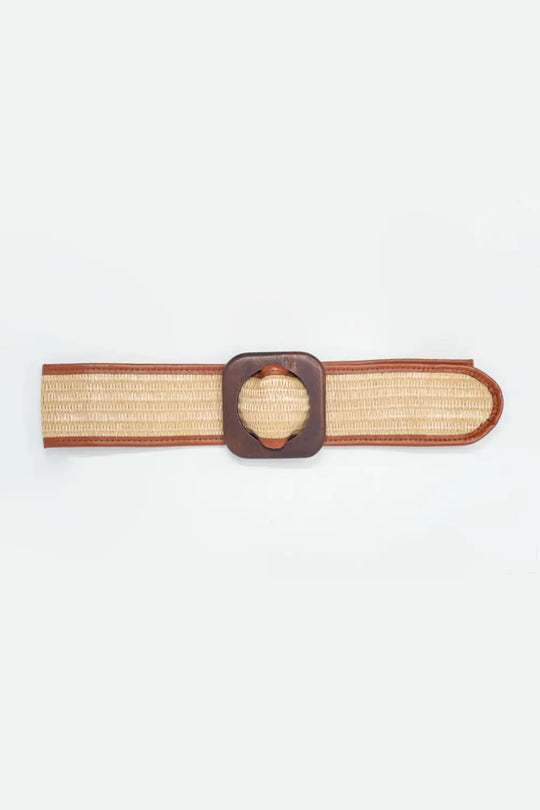Q2 Wide square buckle waist belt in beige