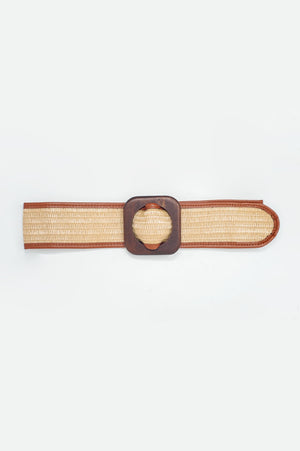 Q2 Wide square buckle waist belt in beige