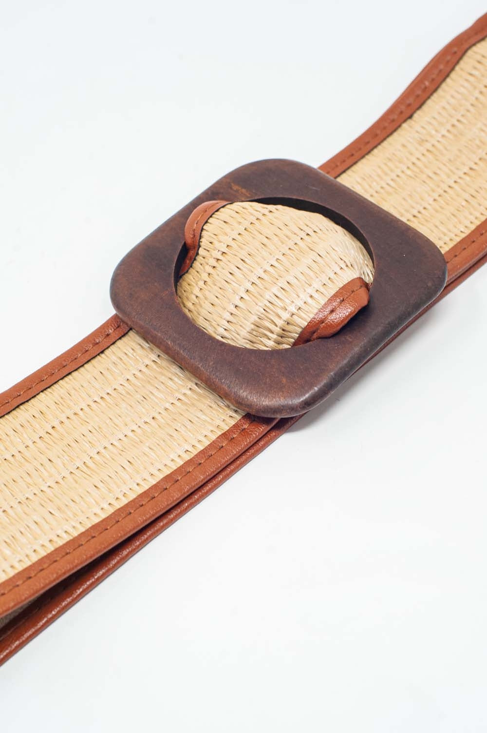 Wide square buckle waist belt in beige