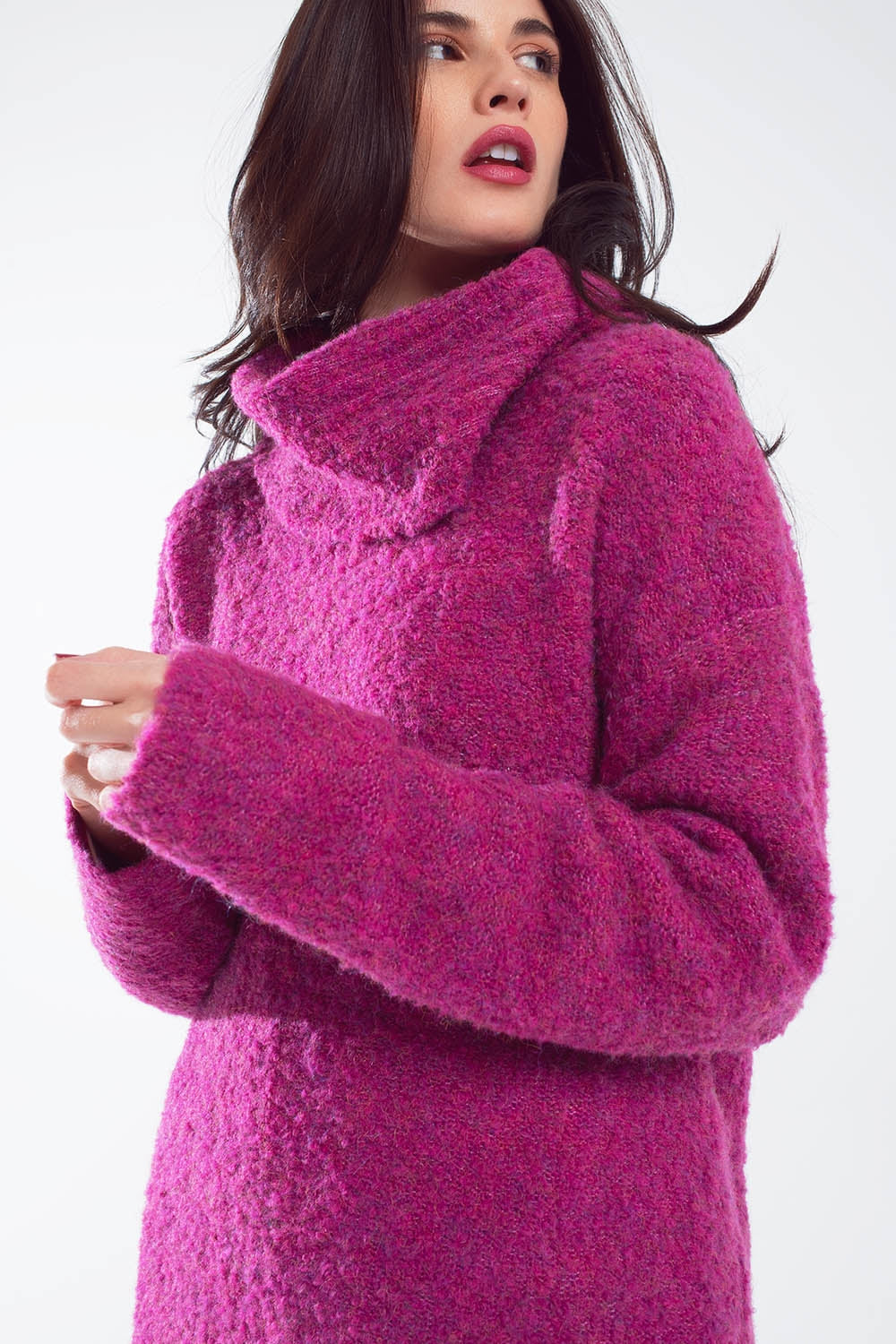 Wide sweater with bardot neck in magenta