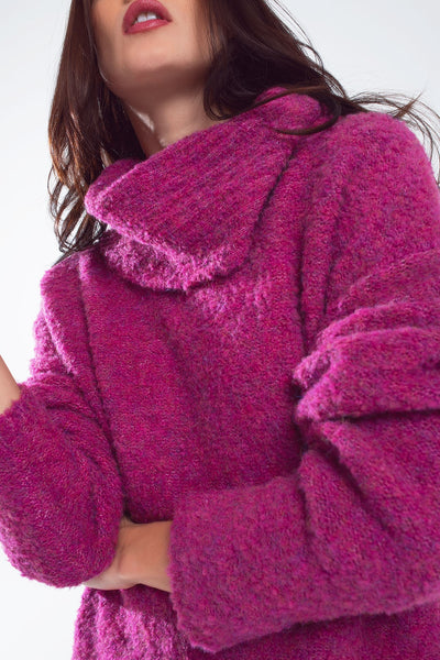 Wide sweater with bardot neck in magenta