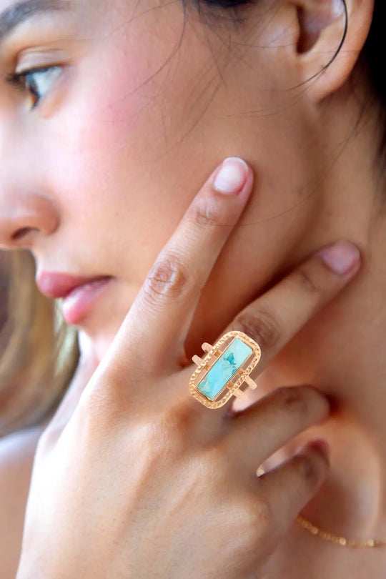 Willa Blue Turquoise Golden Statement Ring - Rings