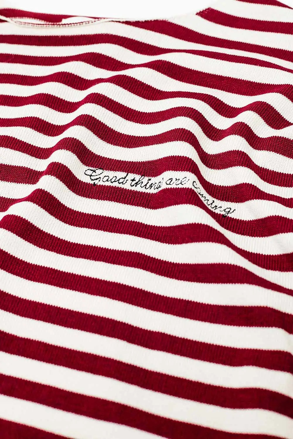 wine color striped fine knit sweater with boat neck - Sweaters