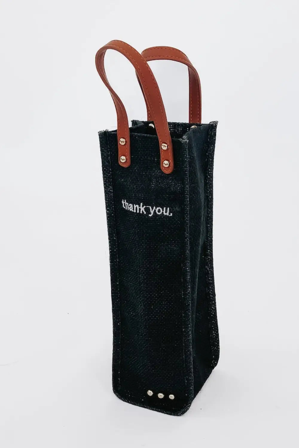 Gifted Canvas Reusable Wine Tote - Black / Thank You - Pouch
