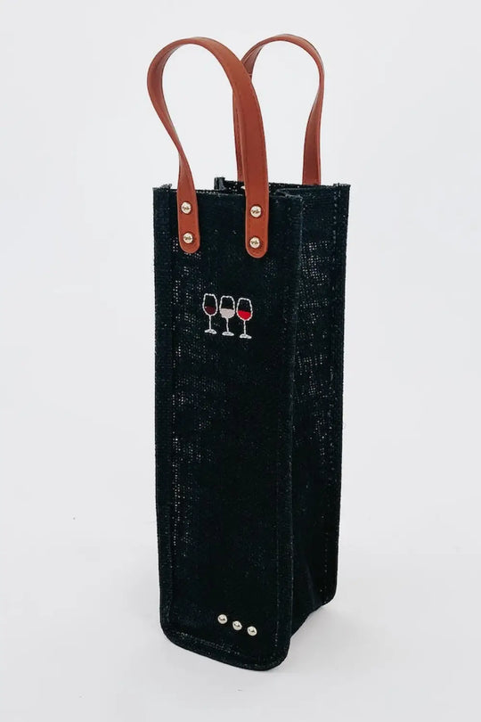 Gifted Canvas Reusable Wine Tote - Black / Wine Glasses - Pouch