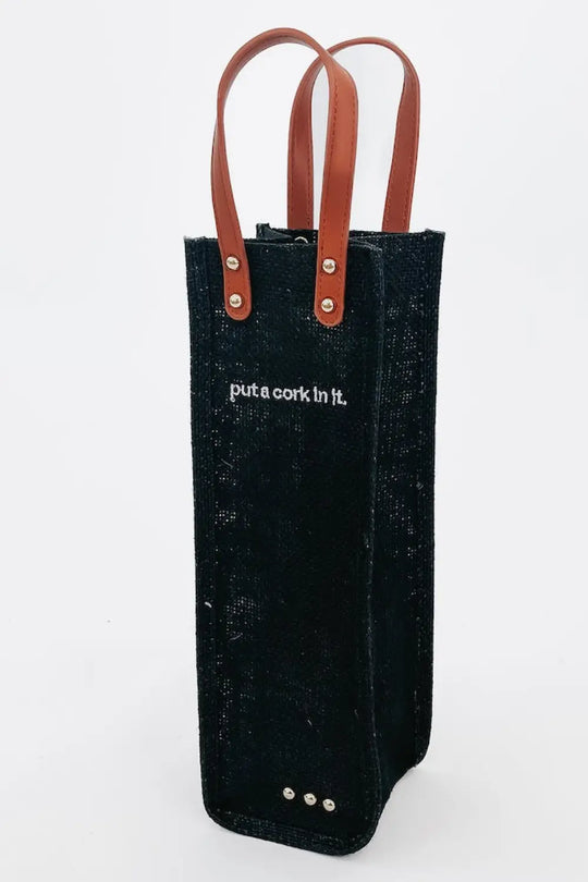 Gifted Canvas Reusable Wine Tote - Black / Put A Cork In It - Pouch