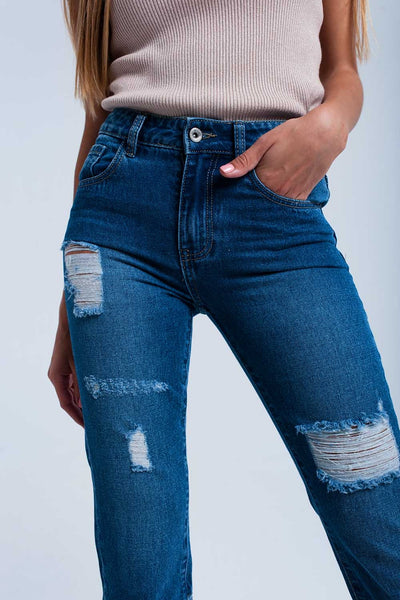 Worn straight jeans