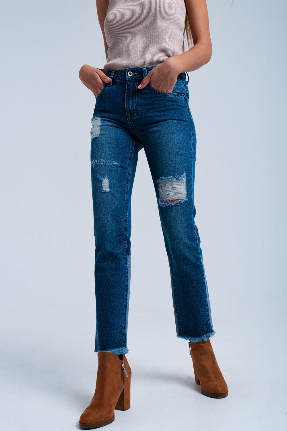 Q2 Worn straight jeans