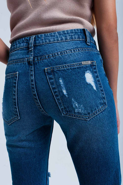 Worn straight jeans