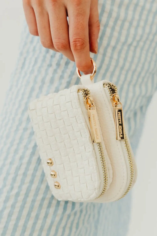 Woven Cameron Double Zip Clippable Card Wallet - Cream - Wallet