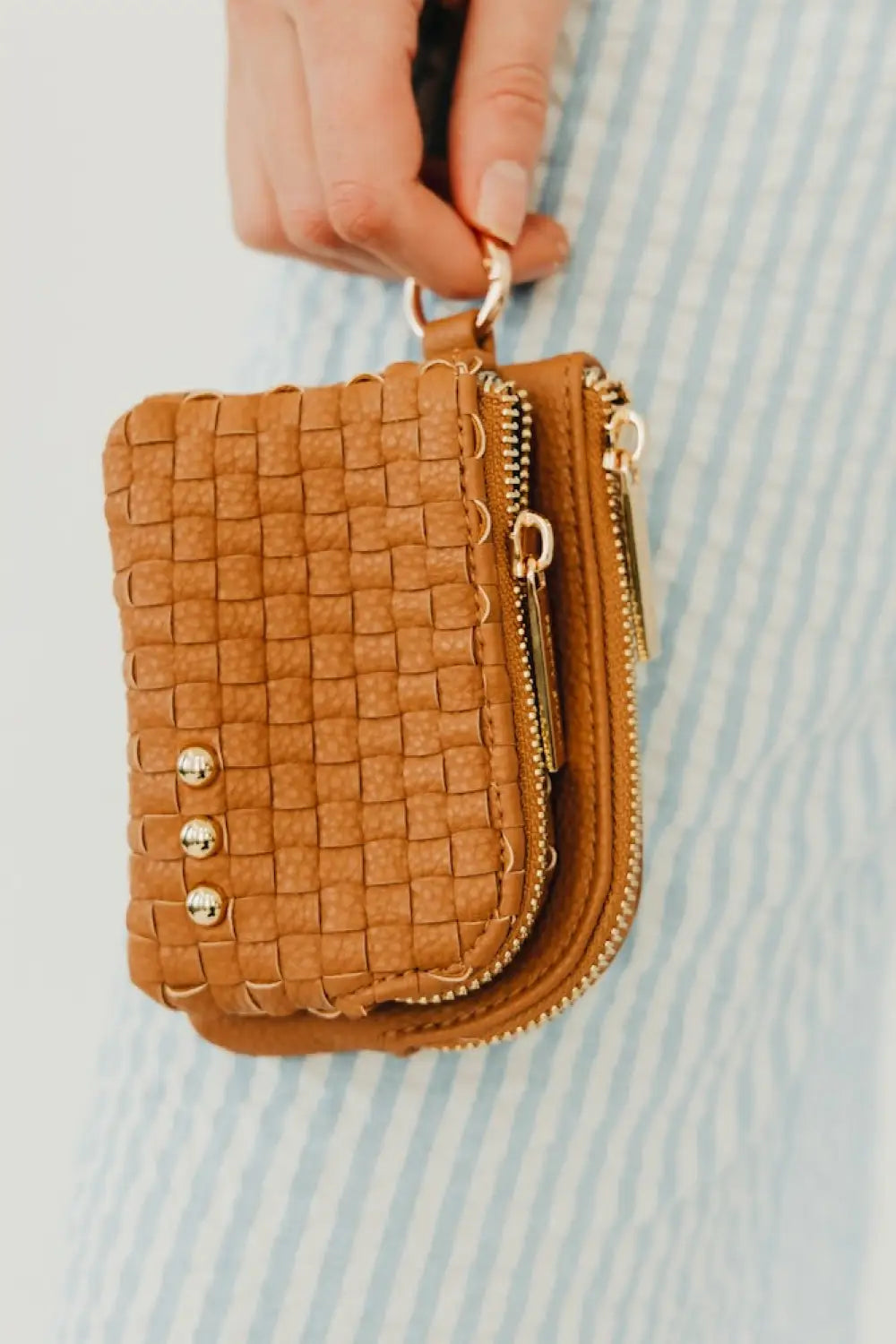 Woven Cameron Double Zip Clippable Card Wallet - Brown - Wallet